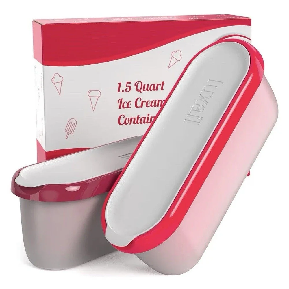 Ice Cream containers W/lid, Reusable Storage Freezer Tub, 2 Pack, BPA FREE